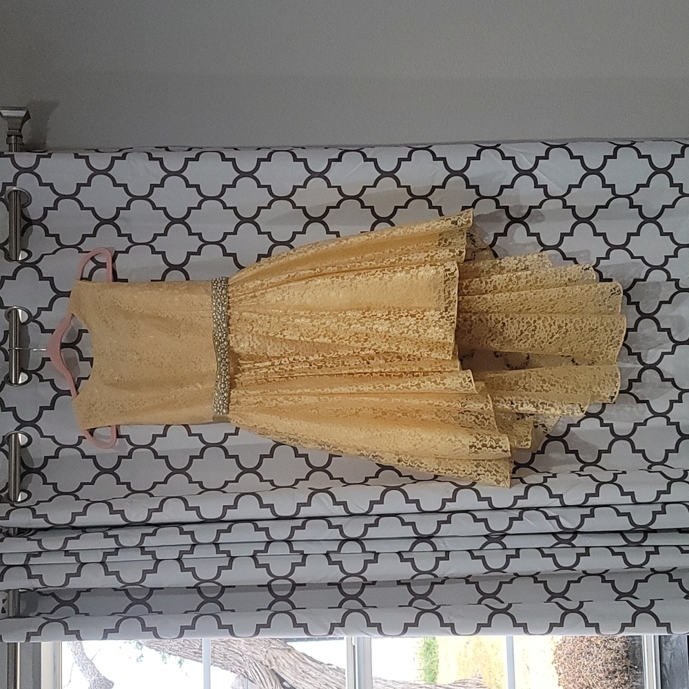 Girls gold lace waterfall dress